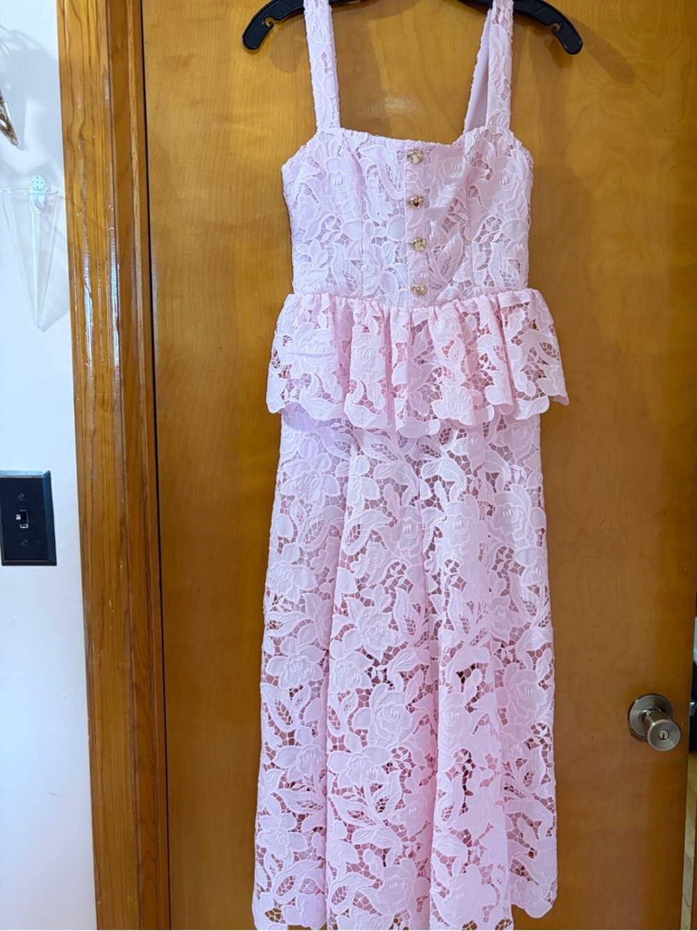 Self-Portrait Light Pink Lace Peplum Midi Dress